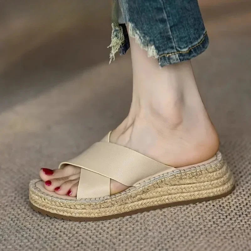 Sorella Tkané Kožené Platformové Sandály