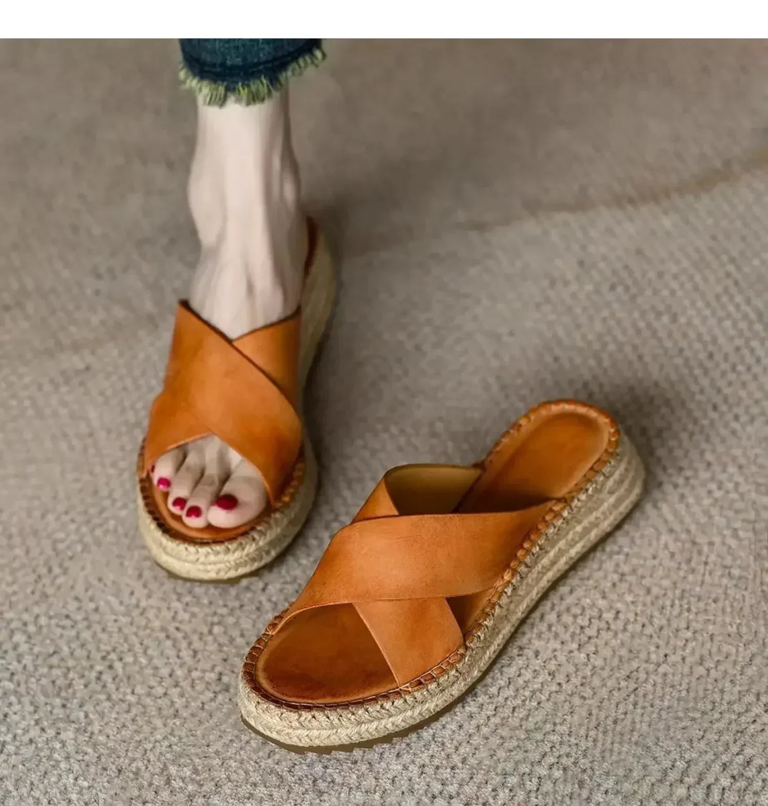 Sorella Tkané Kožené Platformové Sandály