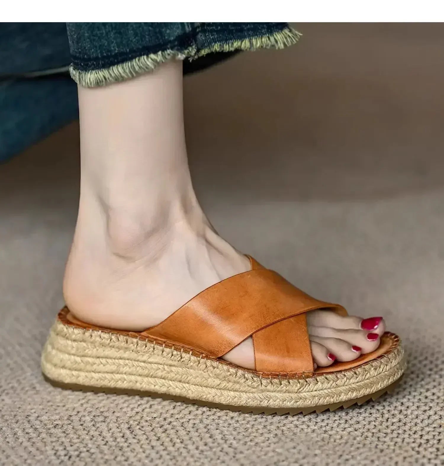 Sorella Tkané Kožené Platformové Sandály