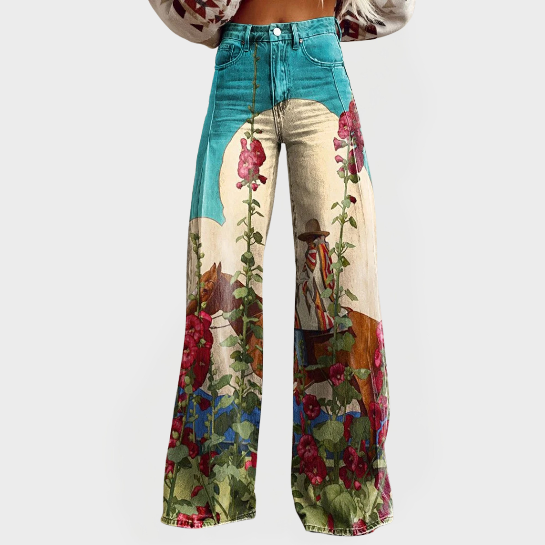 Veronika Elegantní Vaqueros Denim Anchos Květinové Umění