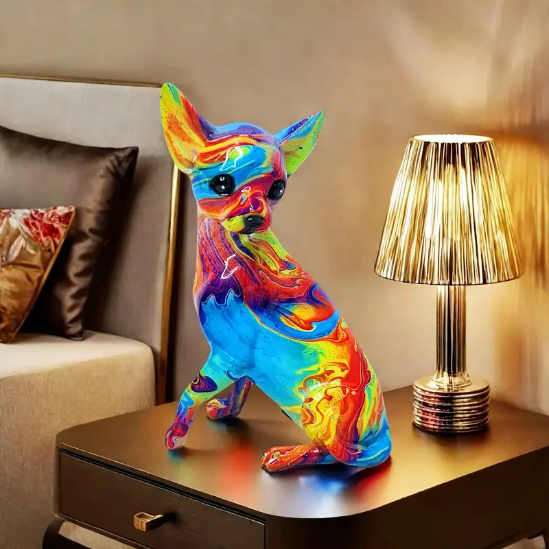 Vibrantní stolní lampa s čivavou z pryskyřice
